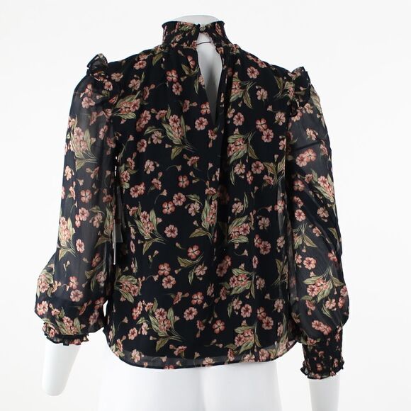 1.STATE Floral Print Ruffle Blouse in Black/Multi - Picture 3 of 6